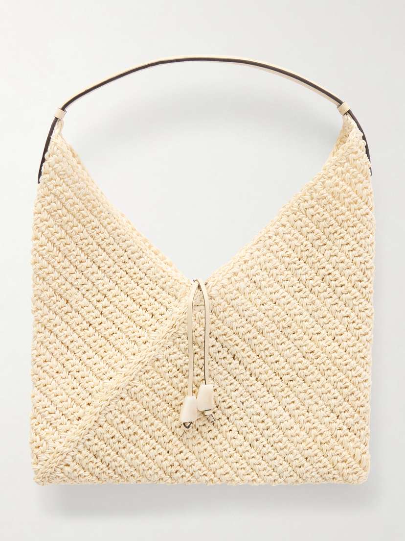 Origami Small Leather-trimmed Raffia Tote