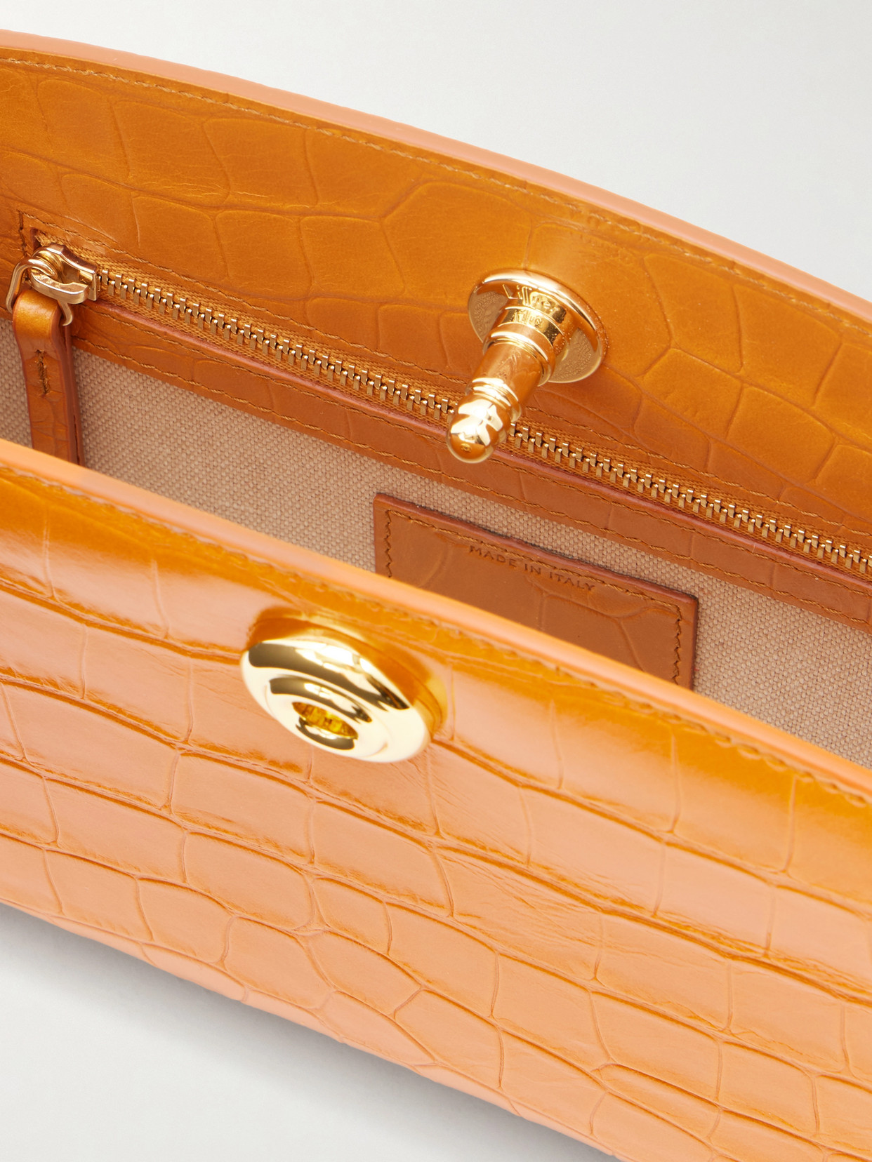 Liffner Pushlock Croc-effect Leather Clutch In Gold