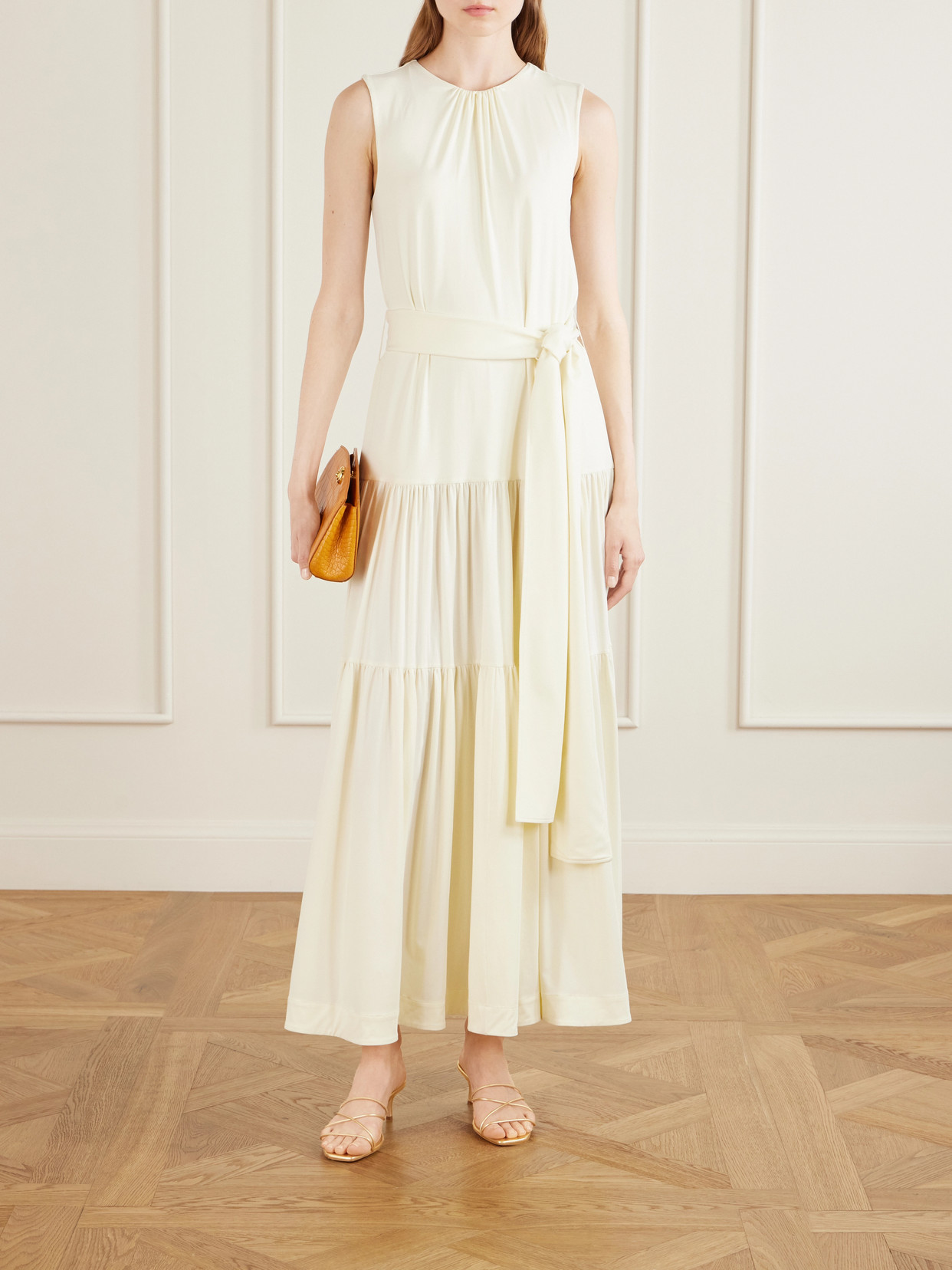 Liffner Pushlock Croc-effect Leather Clutch In Gold