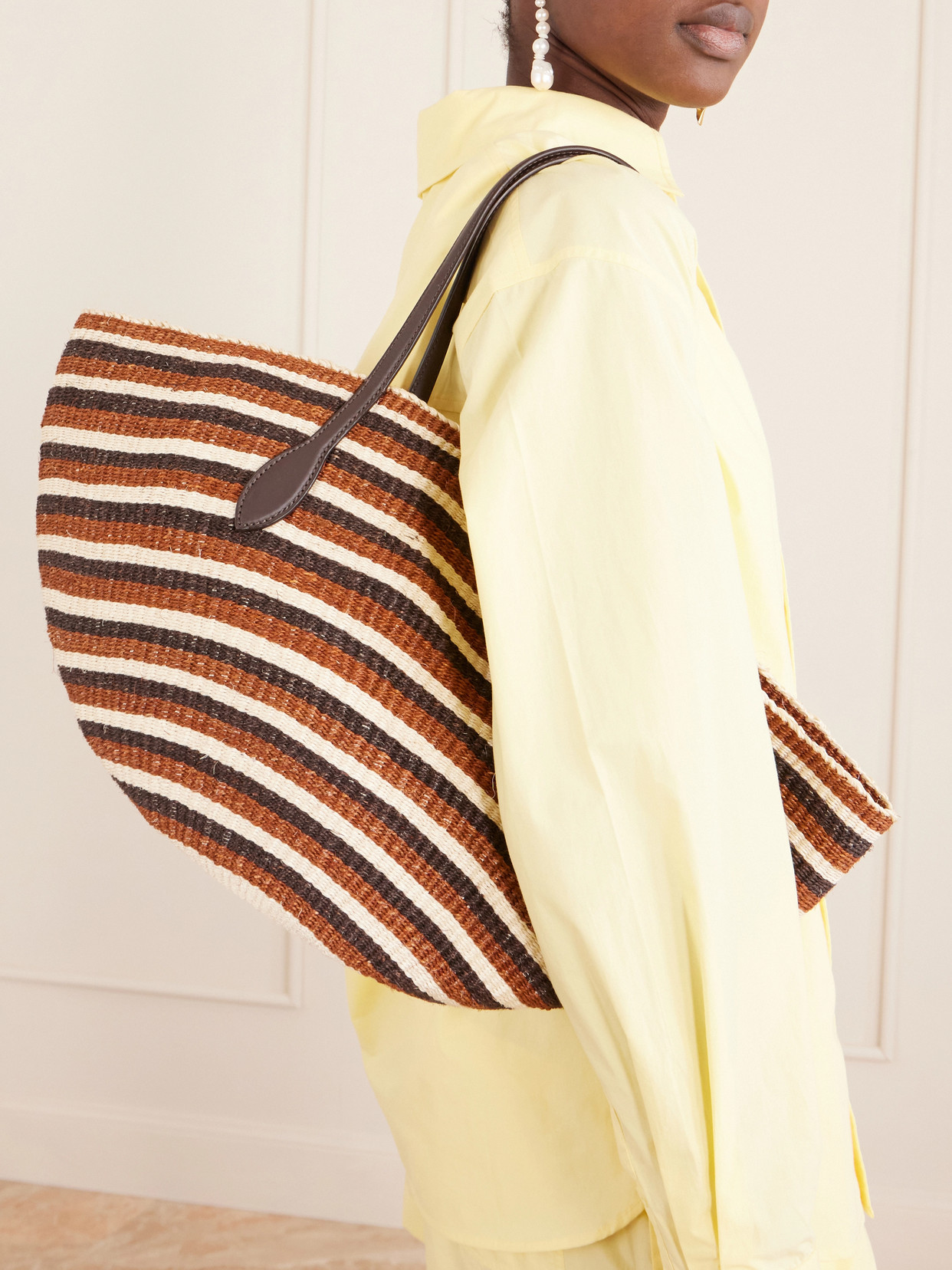 Sprout Striped Leather-Trimmed Sisal Tote