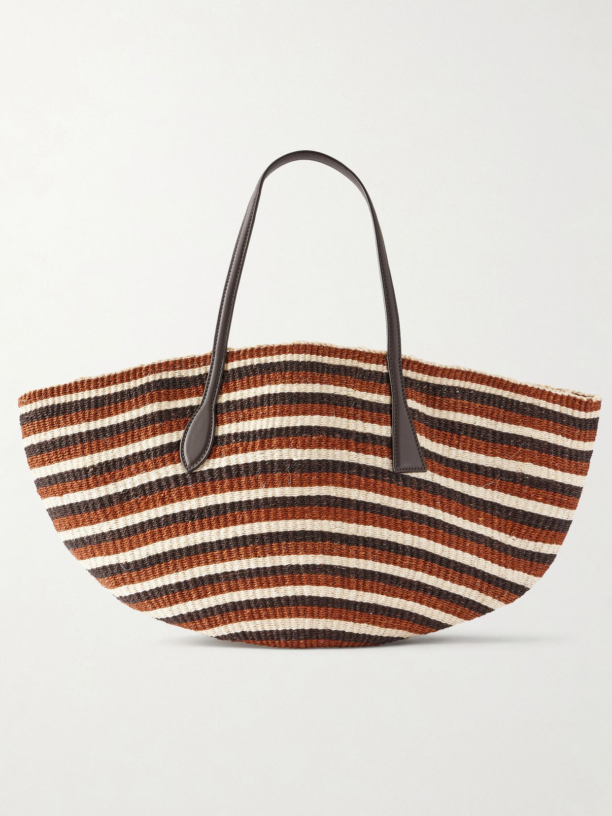 Sprout striped leather-trimmed sisal tote