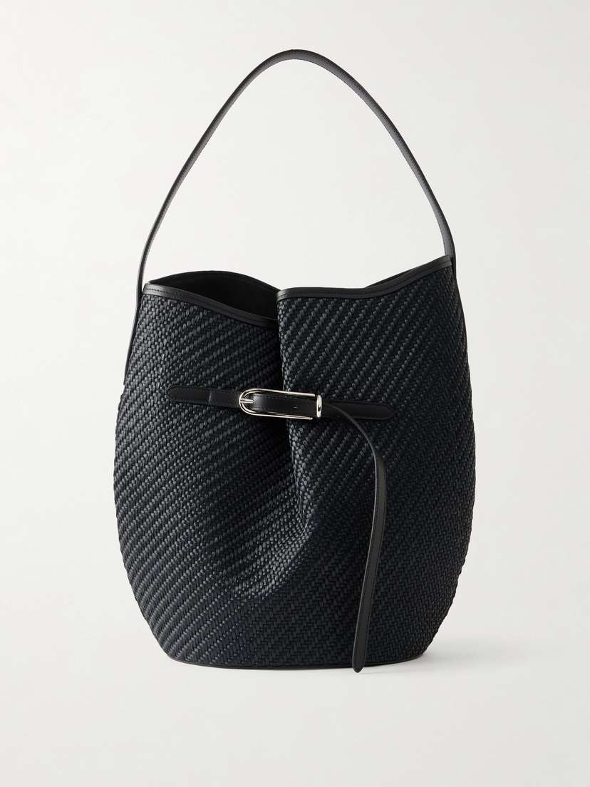 Liffner Belted Bucket Leather-trimmed Raffia Bucket Bag | Thumbnail 7