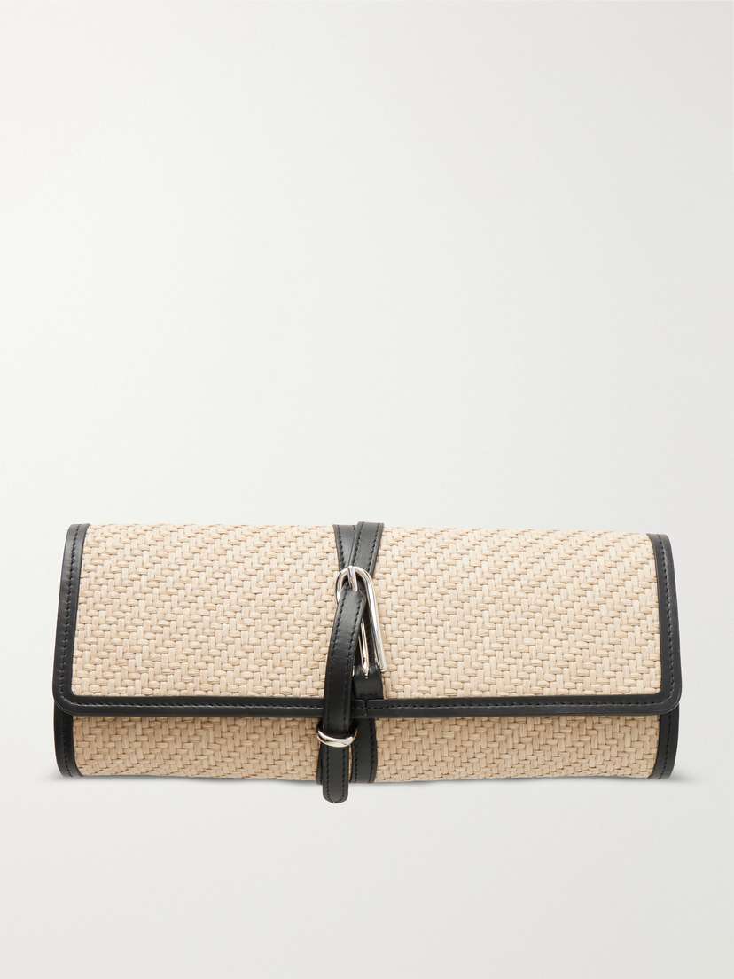 Liffner Belted Leather-trimmed Raffia Clutch | Thumbnail 7