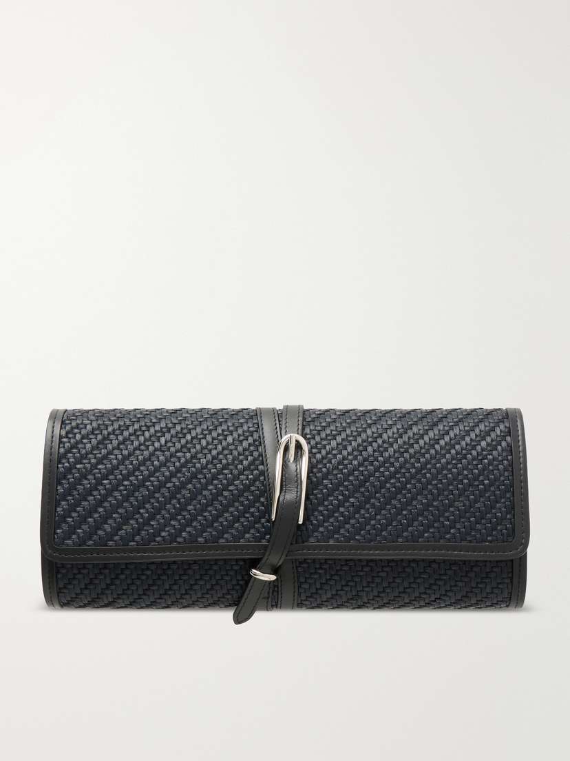 Liffner Belted Leather-trimmed Raffia Clutch | Thumbnail 7