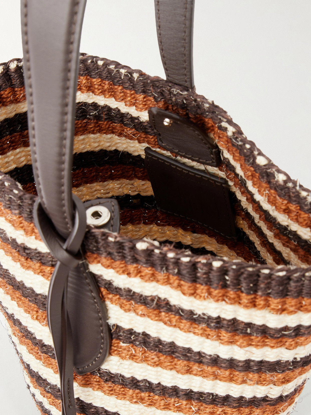 Leather-Trimmed Striped Sisal Tote