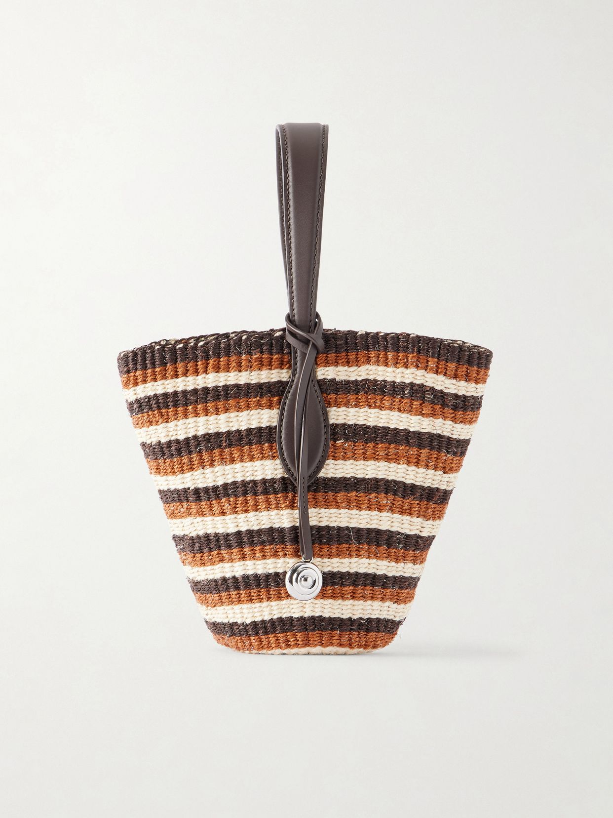 Leather-trimmed striped sisal tote