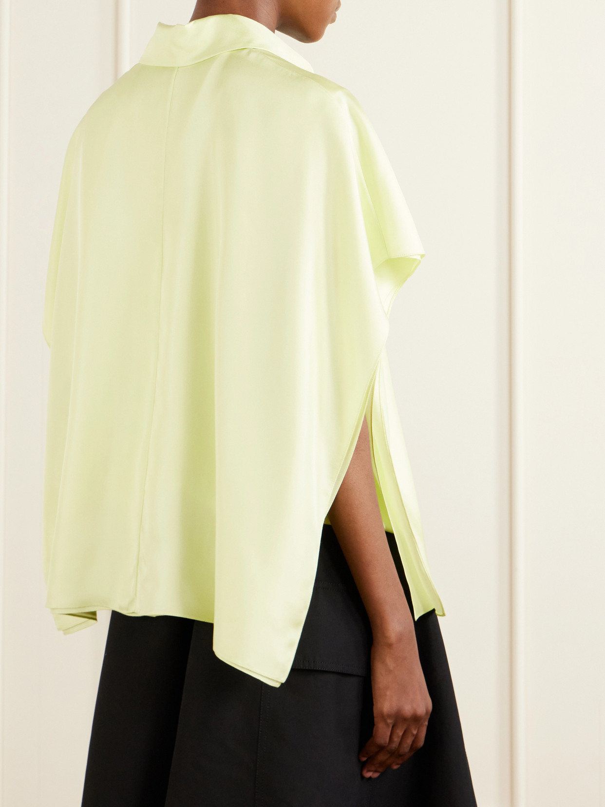 Cape-Effect Layered Silk-Twill Shirt