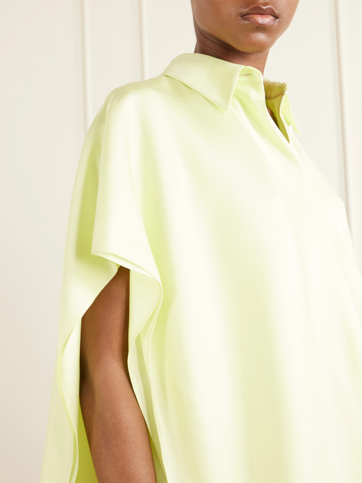 Cape-Effect Layered Silk-Twill Shirt