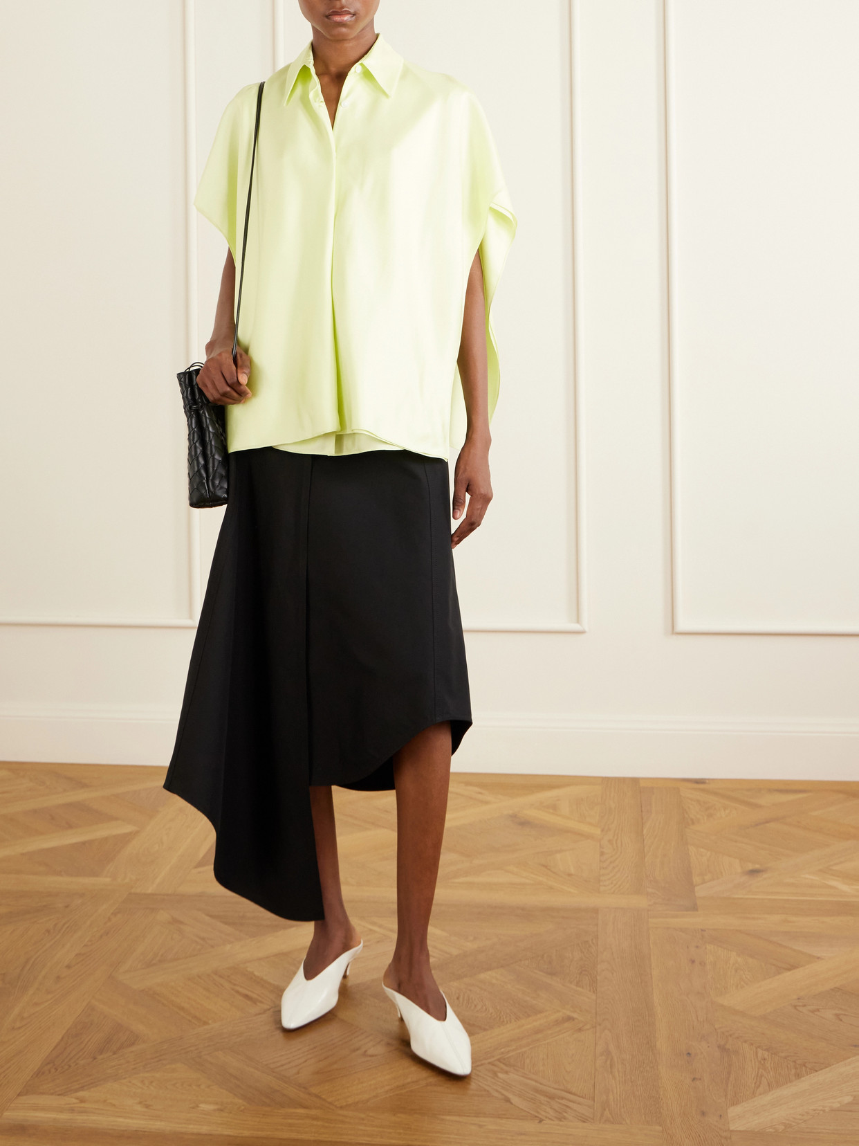 Cape-Effect Layered Silk-Twill Shirt