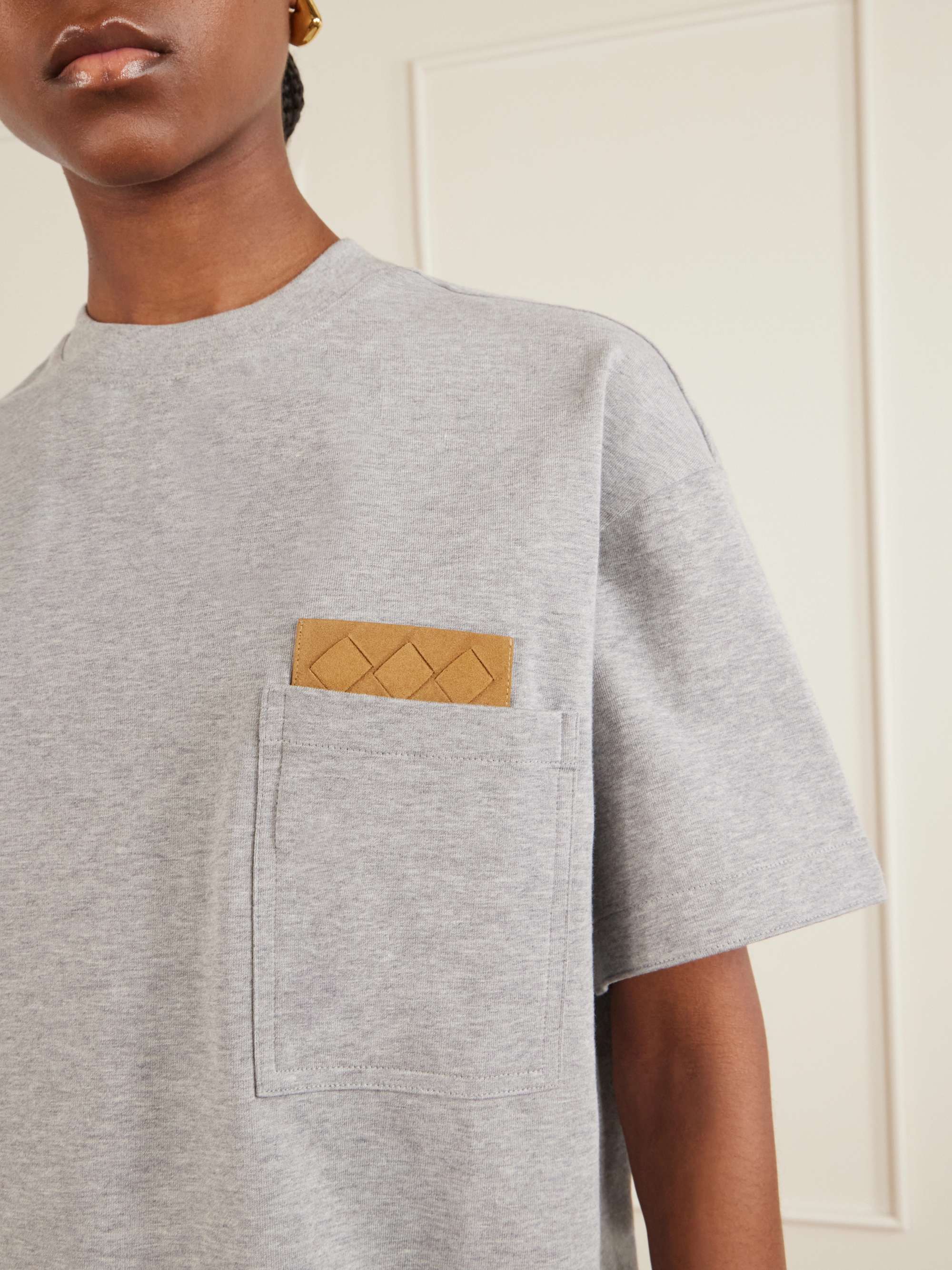 BOTTEGA VENETA Leather-trimmed cotton-jersey T-shirt | NET-A-PORTER