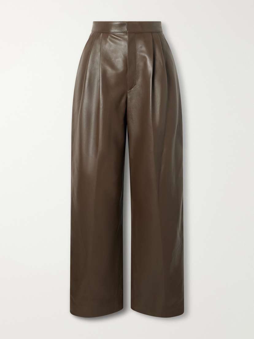 Pleated Leather Wide-leg Pants