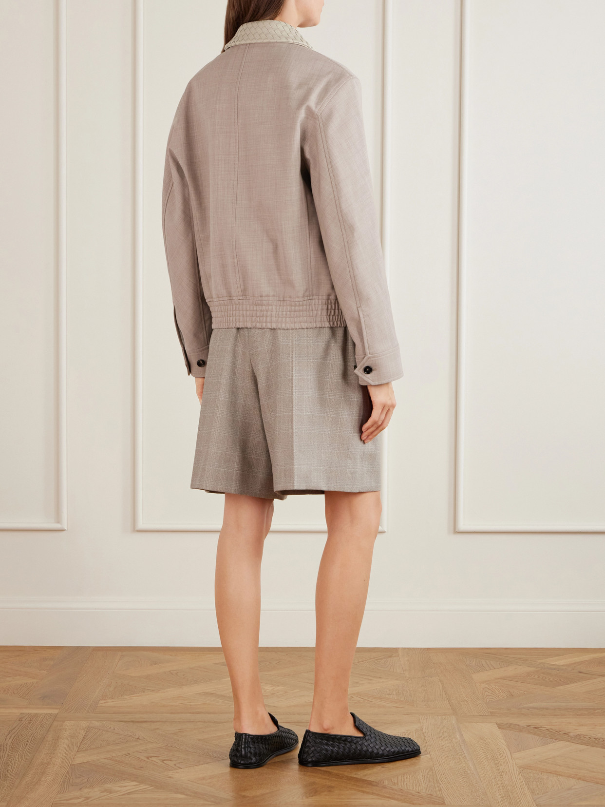 Intrecciato Leather-Trimmed Cotton And Linen-Blend Jacket