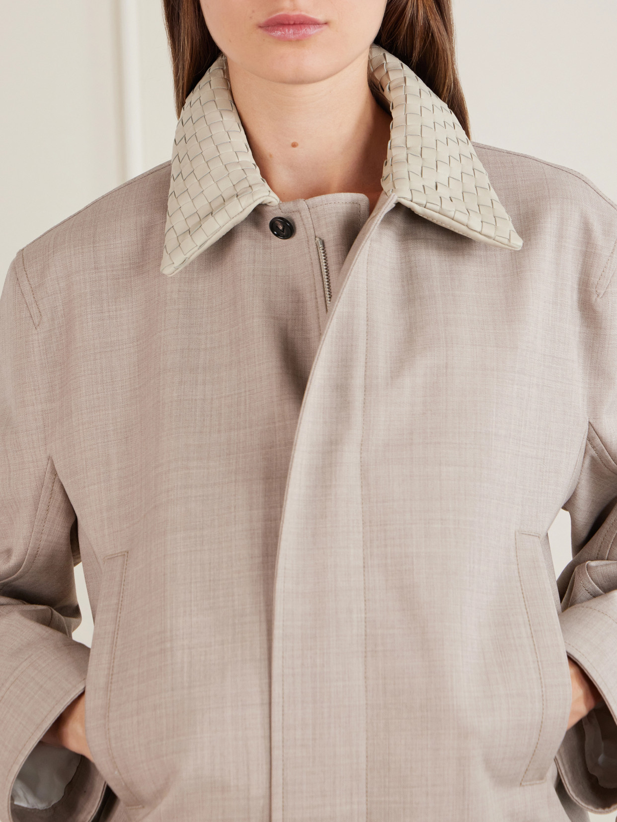 Intrecciato Leather-Trimmed Cotton And Linen-Blend Jacket