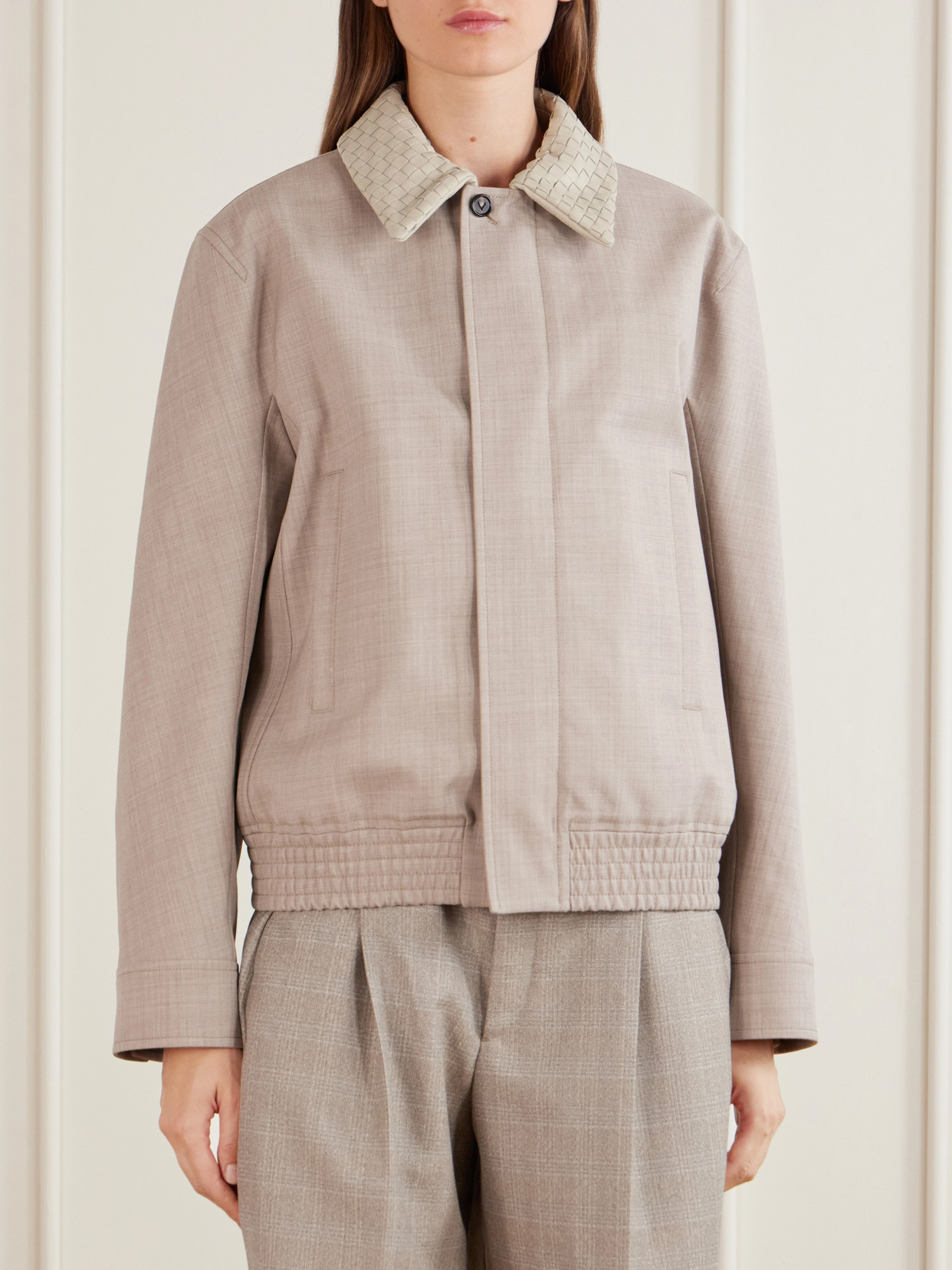 Intrecciato Leather-Trimmed Cotton And Linen-Blend Jacket