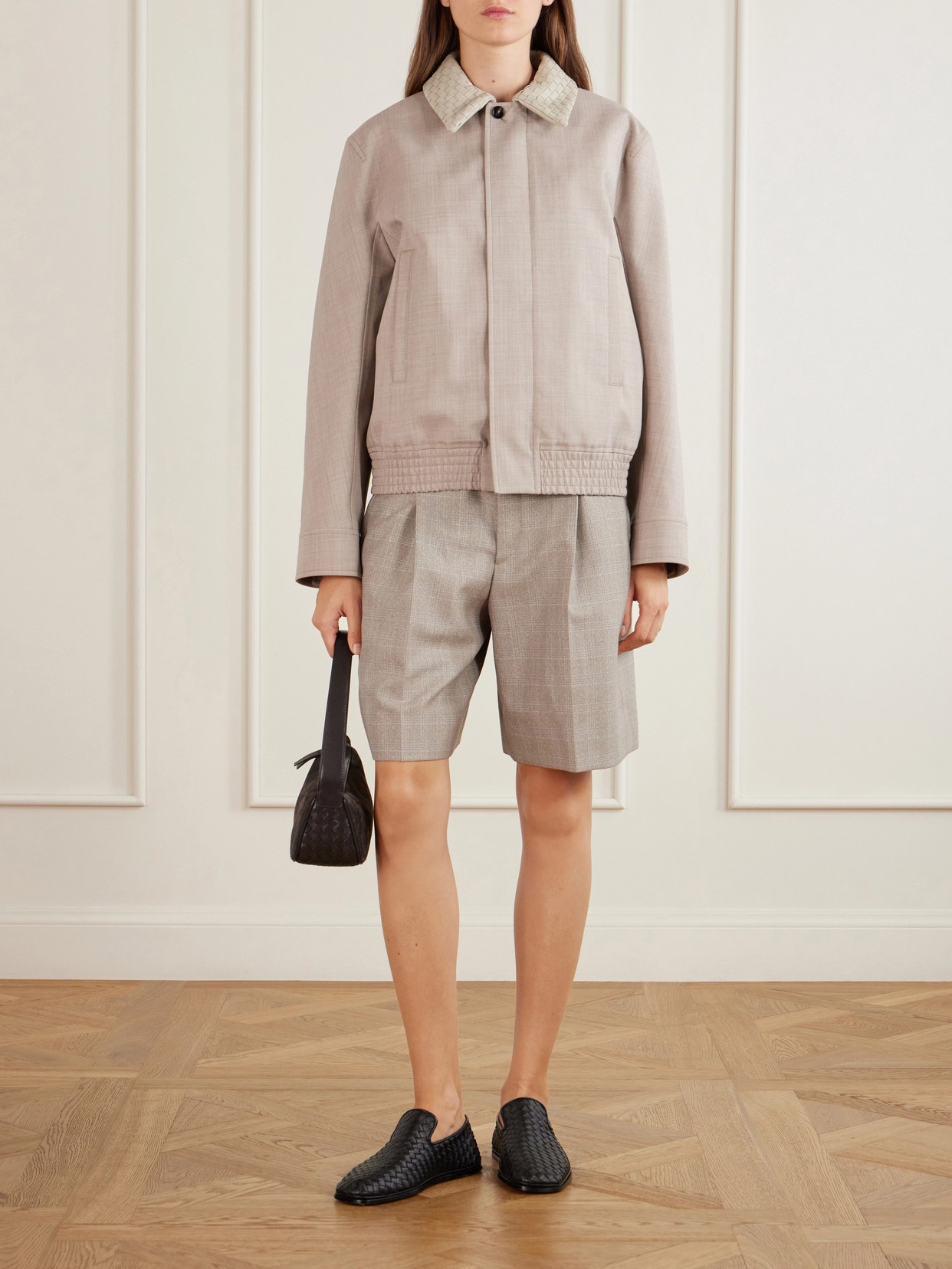 Intrecciato Leather-Trimmed Cotton And Linen-Blend Jacket