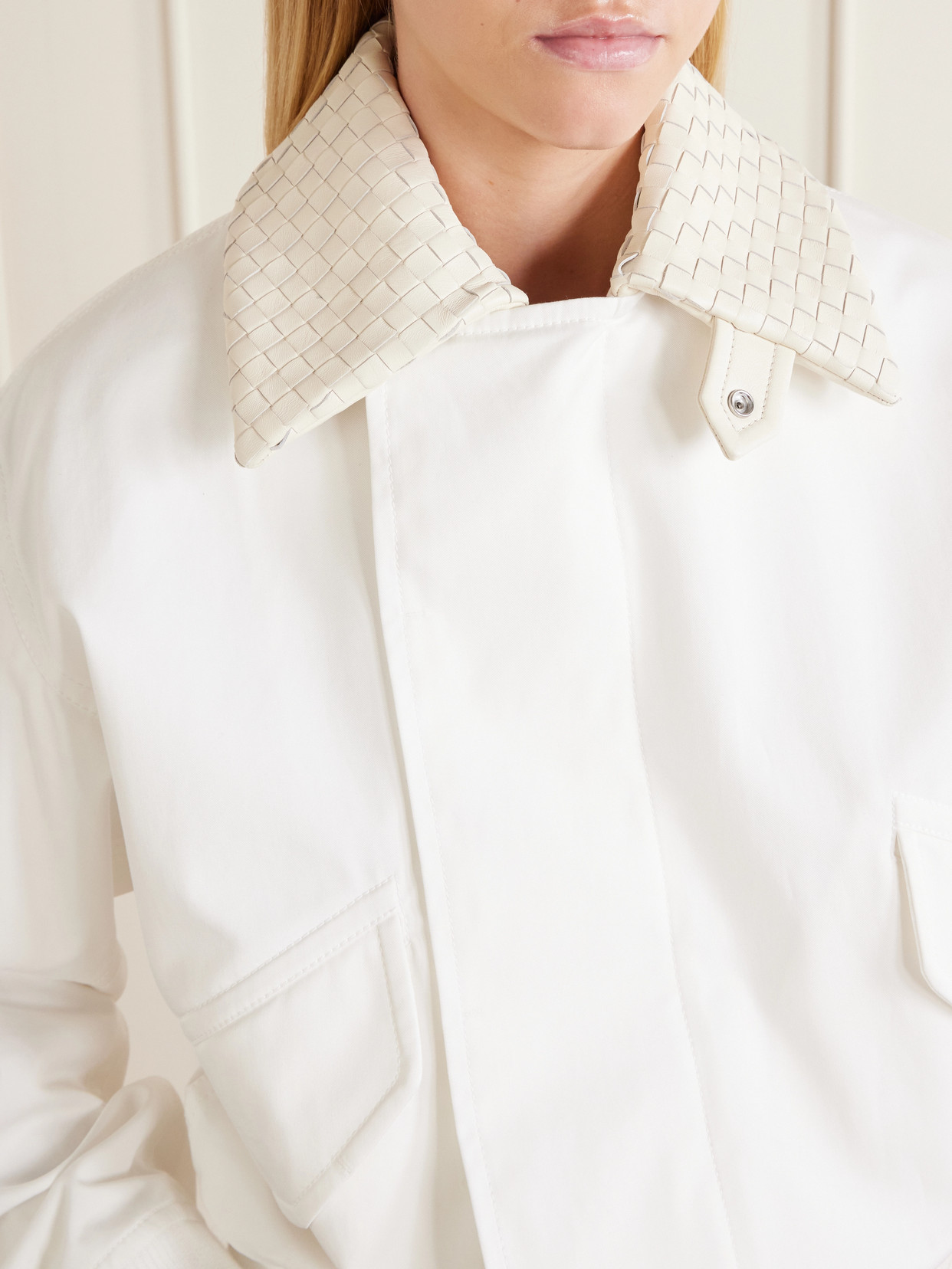 Intrecciato Leather-Trimmed Cotton Jacket