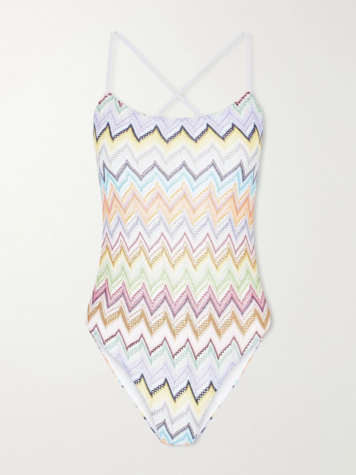 Missoni Striped Crochet-knit Swimsuit In Multi