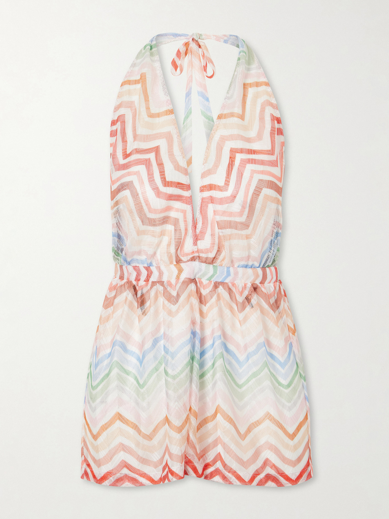 Missoni Striped Crochet-knit Playsuit In Pink