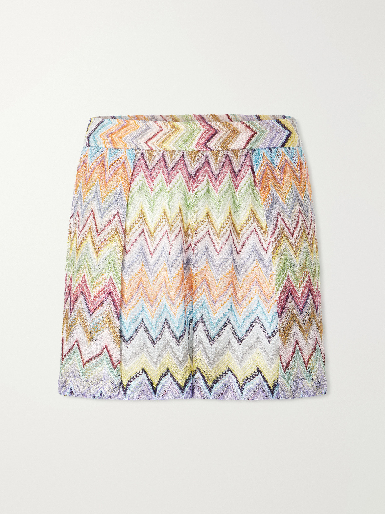 Missoni Striped Metallic Crochet-knit Shorts In Multi