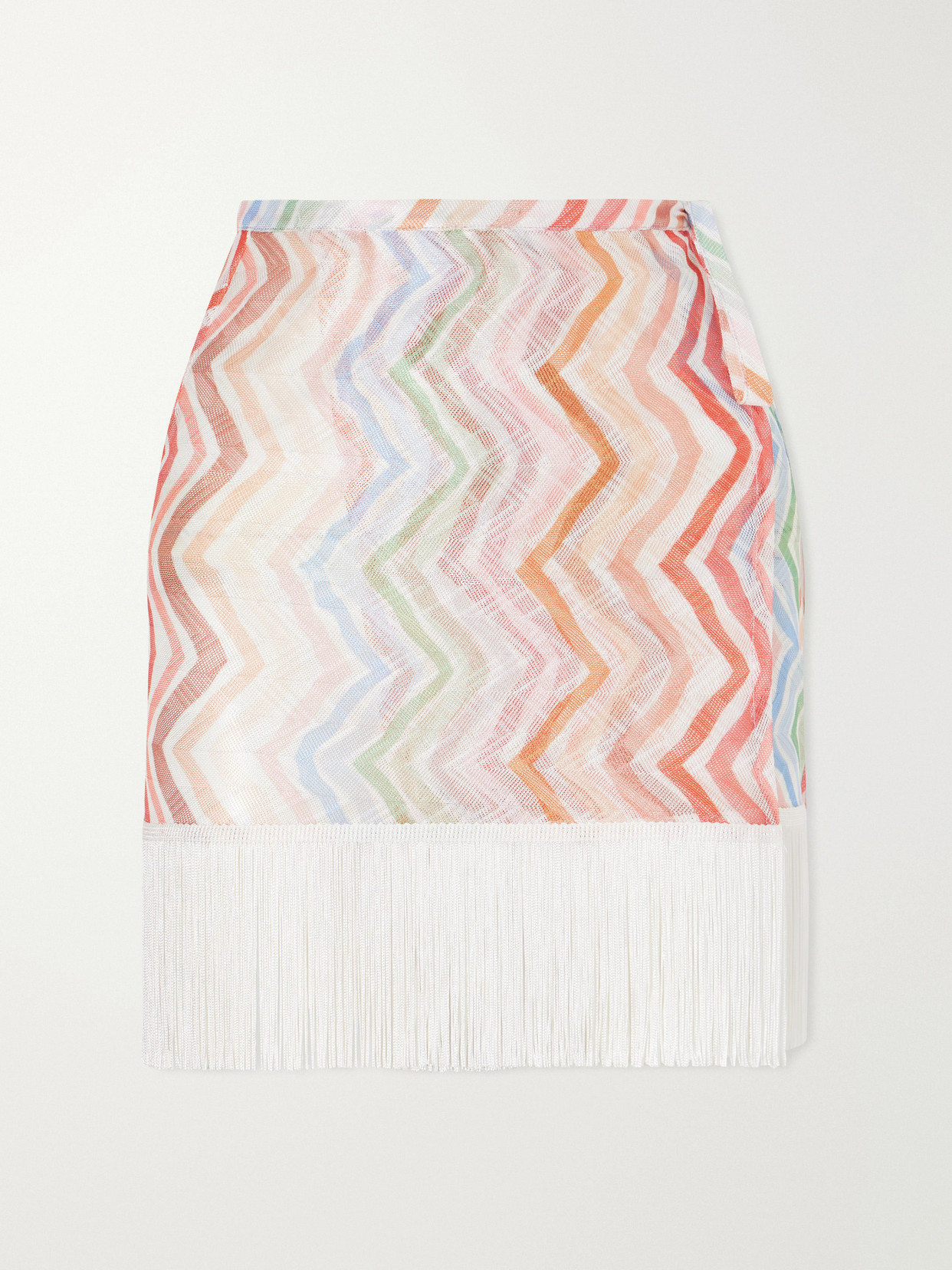 Missoni Printed Fringed Crotchet-knit Mini Skirt In Pink