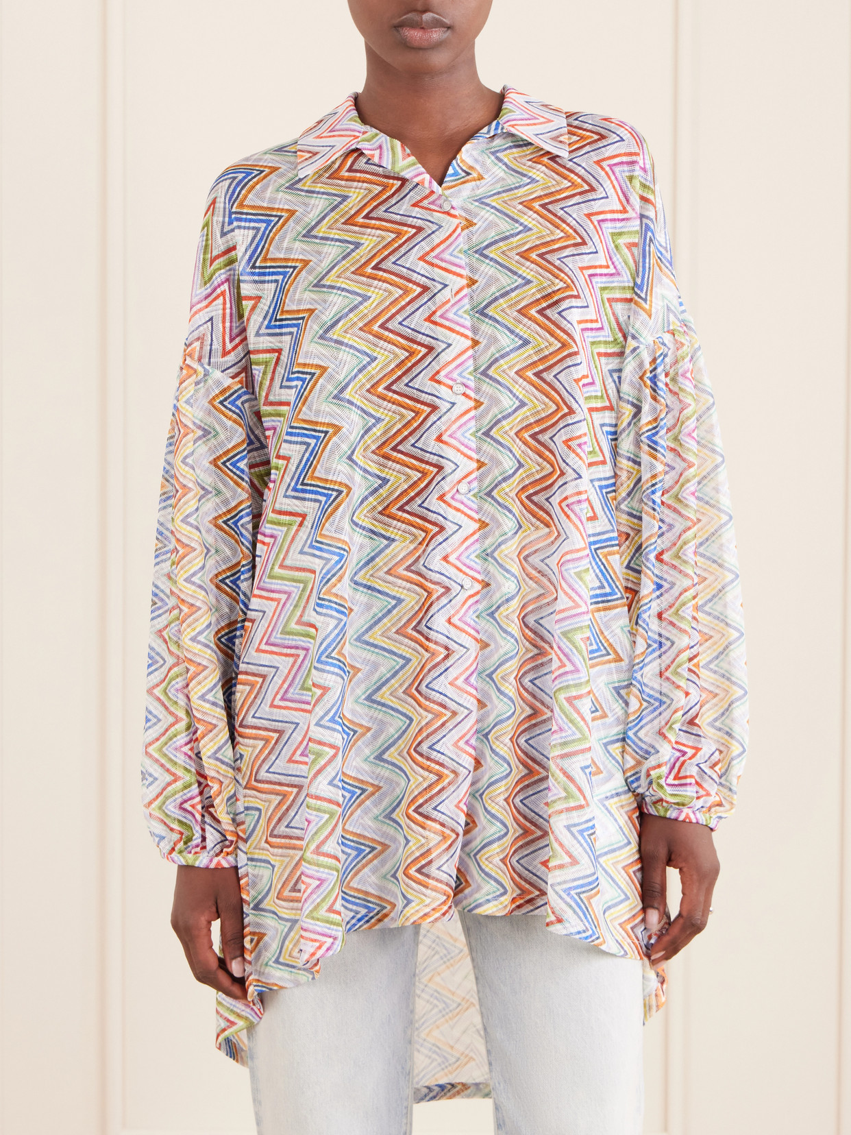 Striped Crochet-Knit Shirt