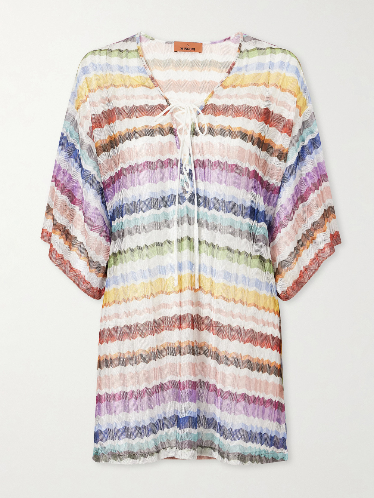 Missoni Lace-up Striped Metallic Crochet-knit Coverup In Multi