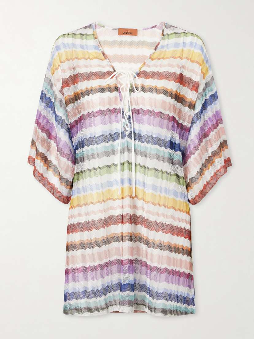 Missoni Lace-up Striped Metallic Crochet-knit Coverup