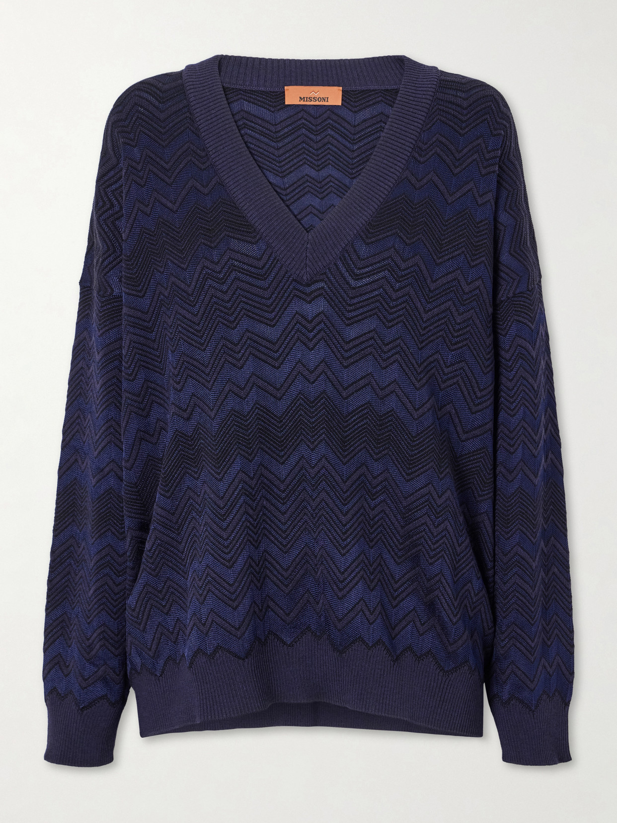 Missoni Striped Crochet-knit Sweater In Blue