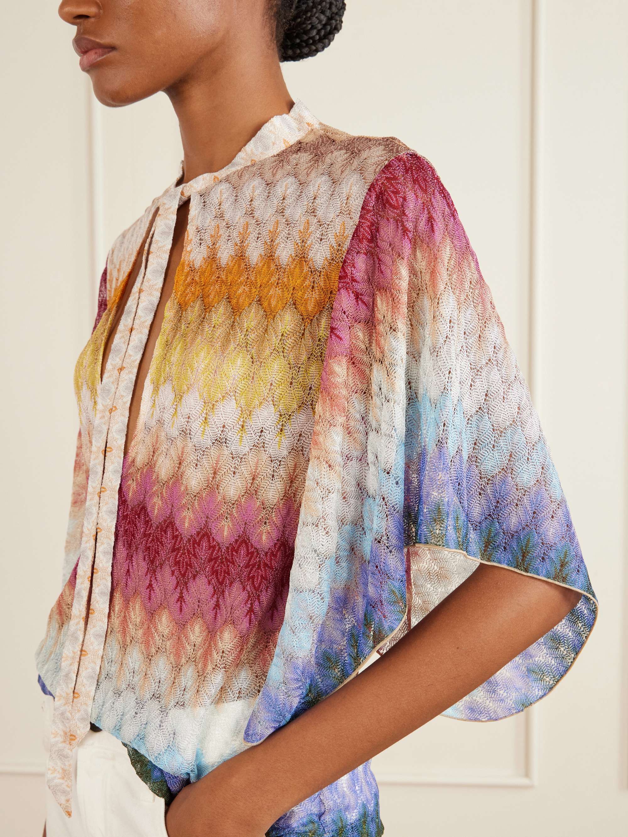 MISSONI Tie-detailed striped crochet-knit blouse | NET-A-PORTER