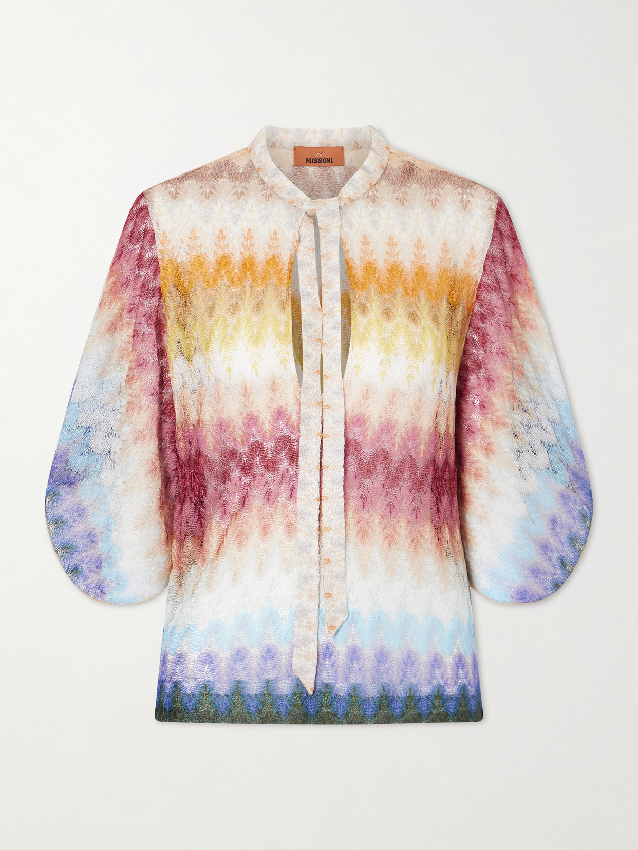 Missoni Tie-detailed Striped Crochet-knit Blouse In Multi