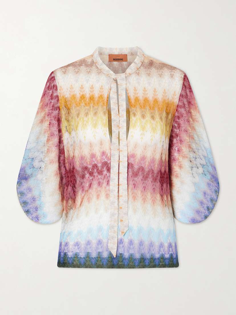 Missoni Tie-detailed Striped Crochet-knit Blouse | Thumbnail 6 Missoni Tie-detailed Striped Crochet-knit Blouse | Thumbnail 6