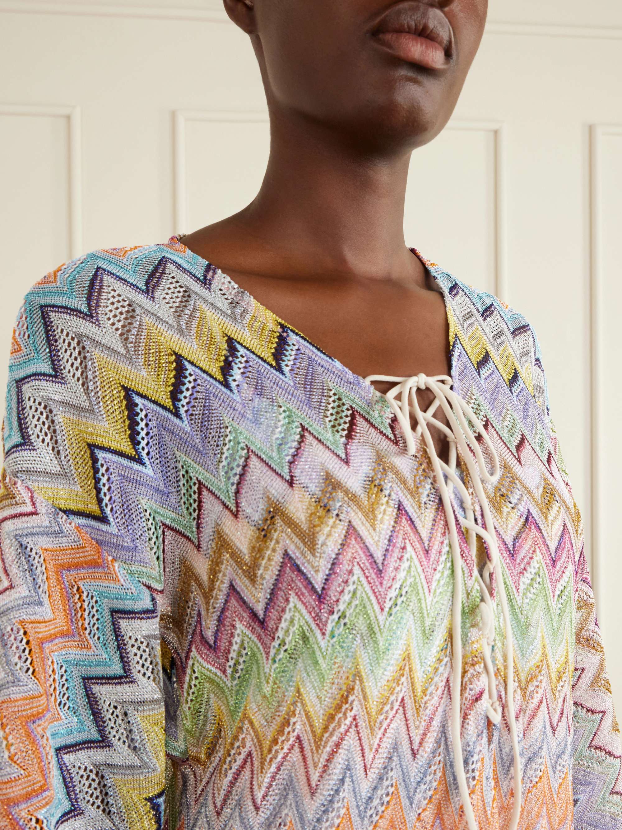 MISSONI Striped metallic crochet-knit coverup | NET-A-PORTER