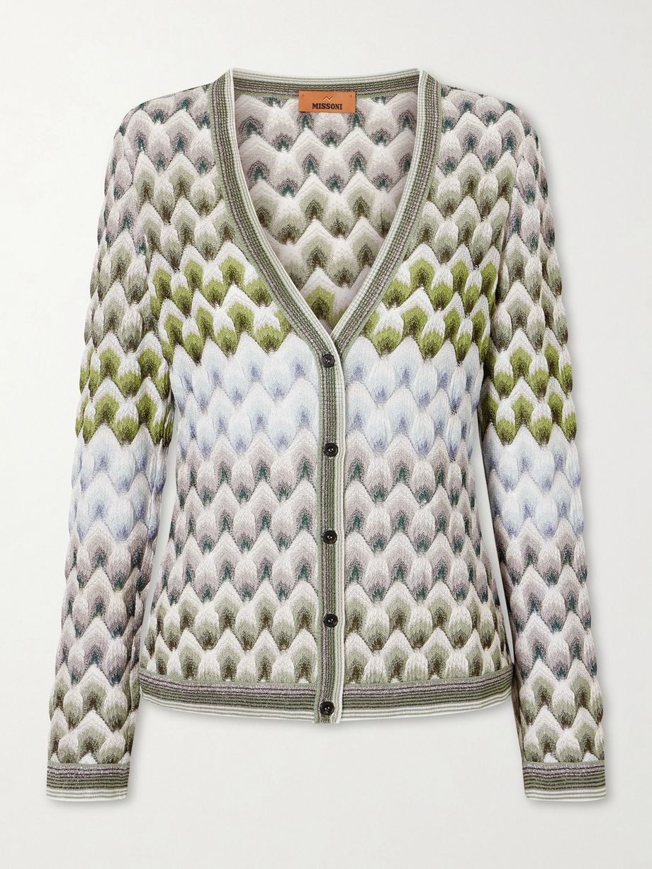 Striped metallic crochet-knit cardigan