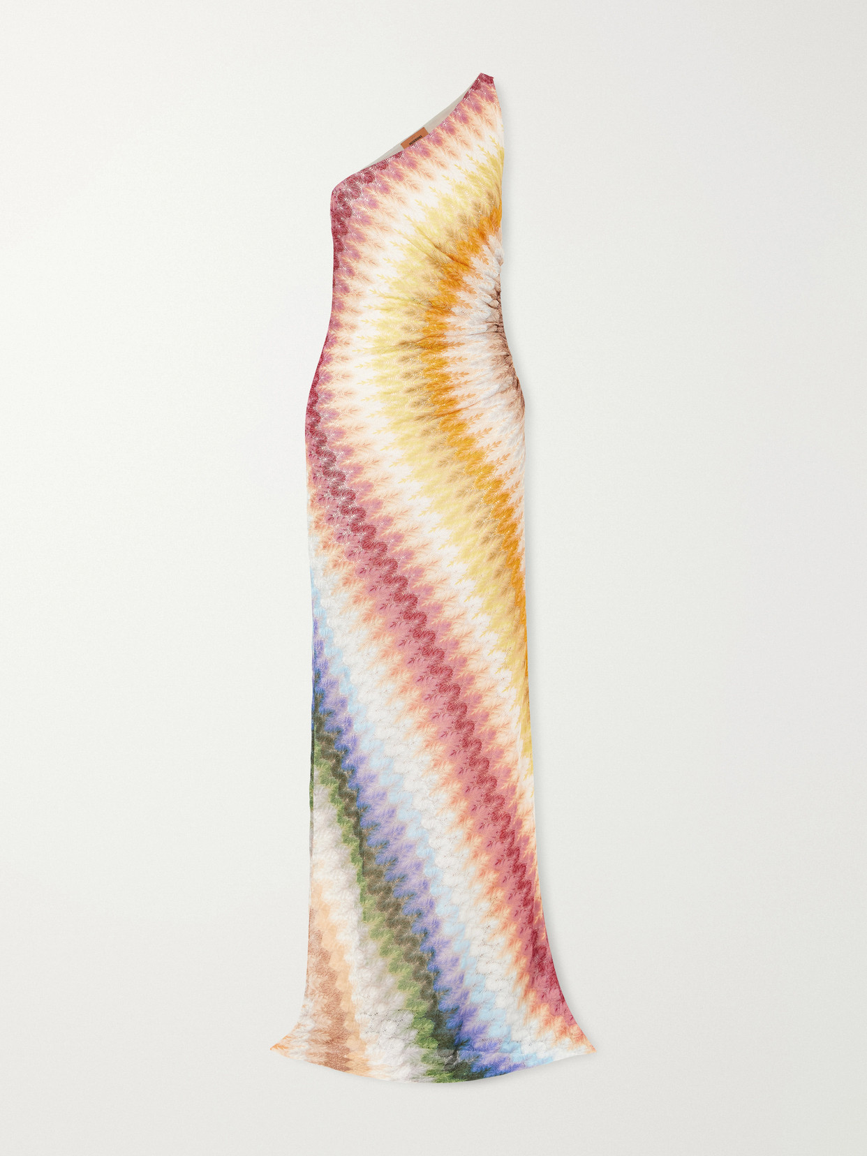 Missoni Striped Ruched Crochet-knit Maxi Dress In Multi