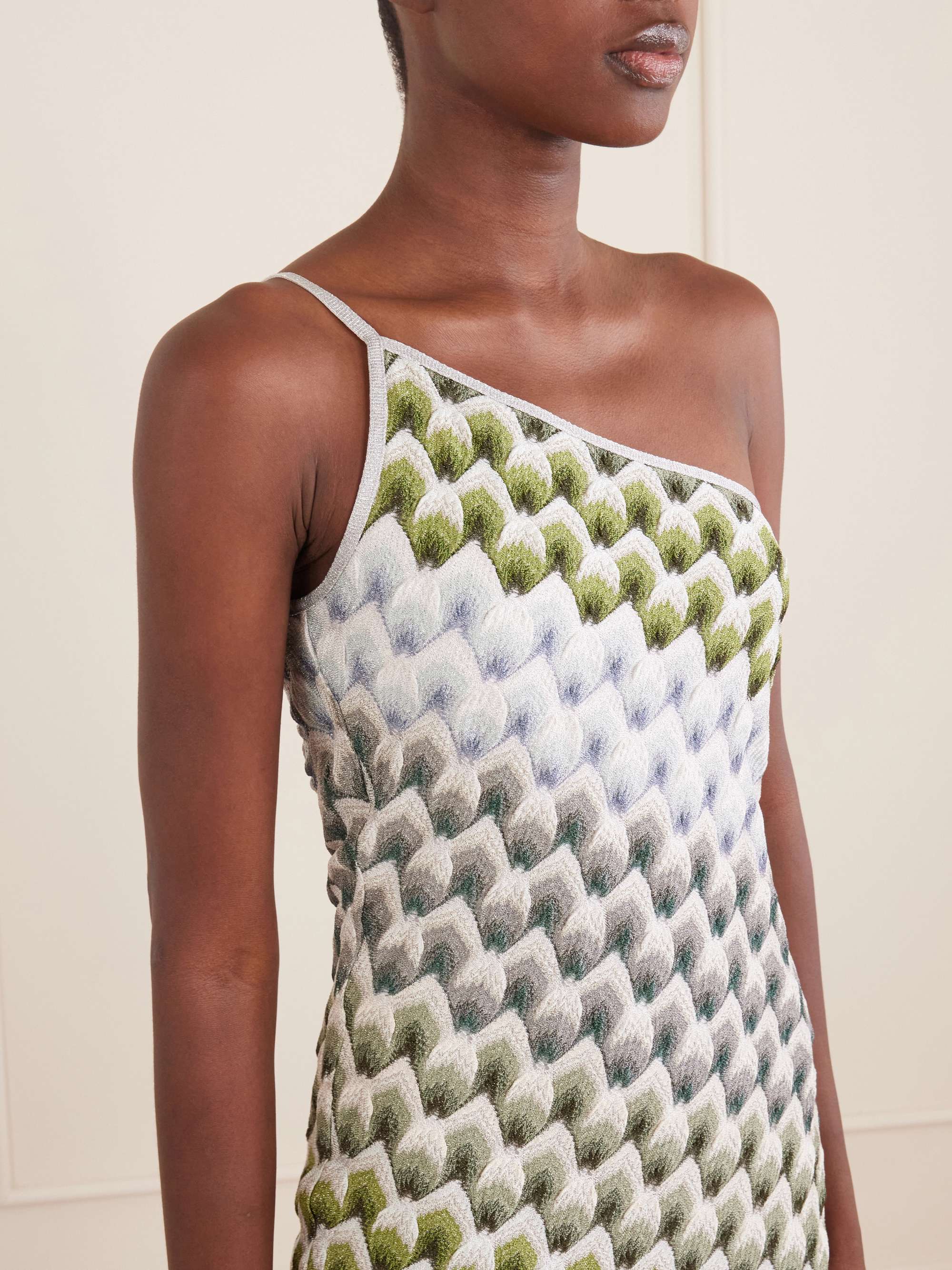missoni mare one-shoulder crochet-knit mini dress Missoni Missoni Mare One-Shoulder Crochet-Knit Mini Dress | INTERMIX