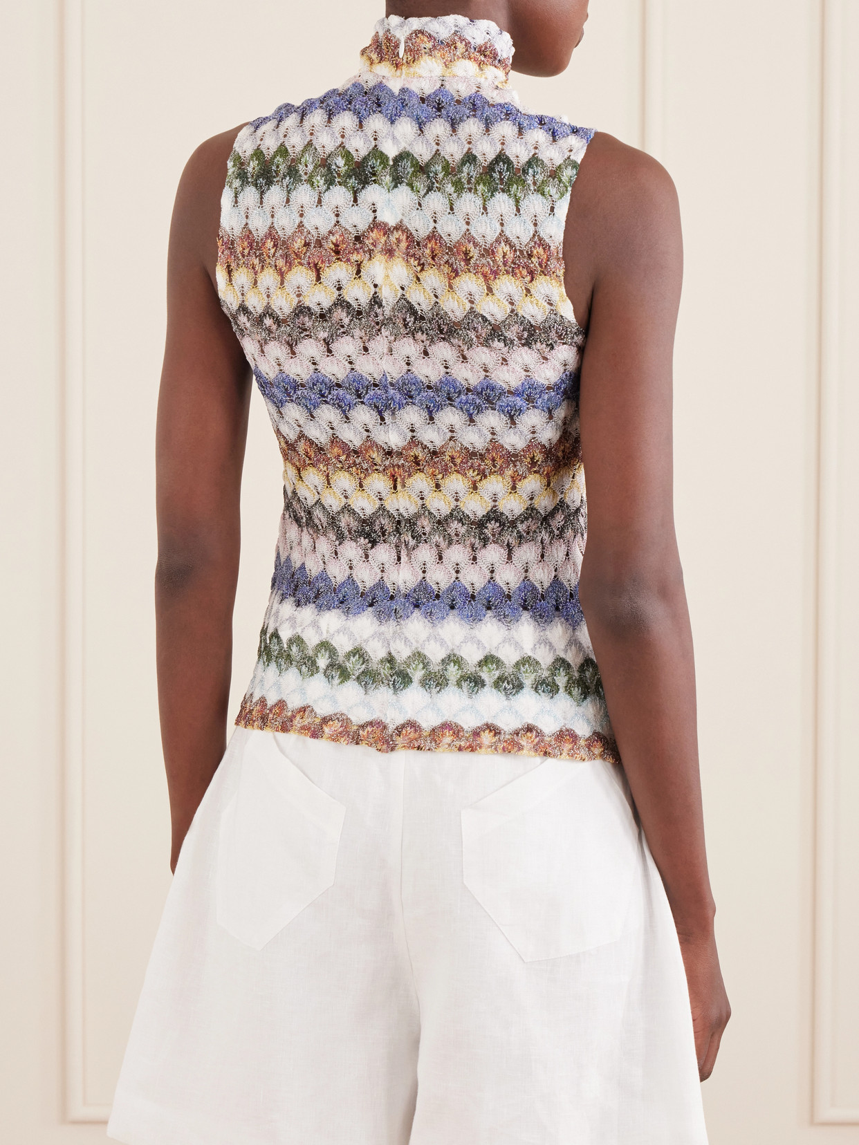 Striped Metallic Crochet-Knit Tank