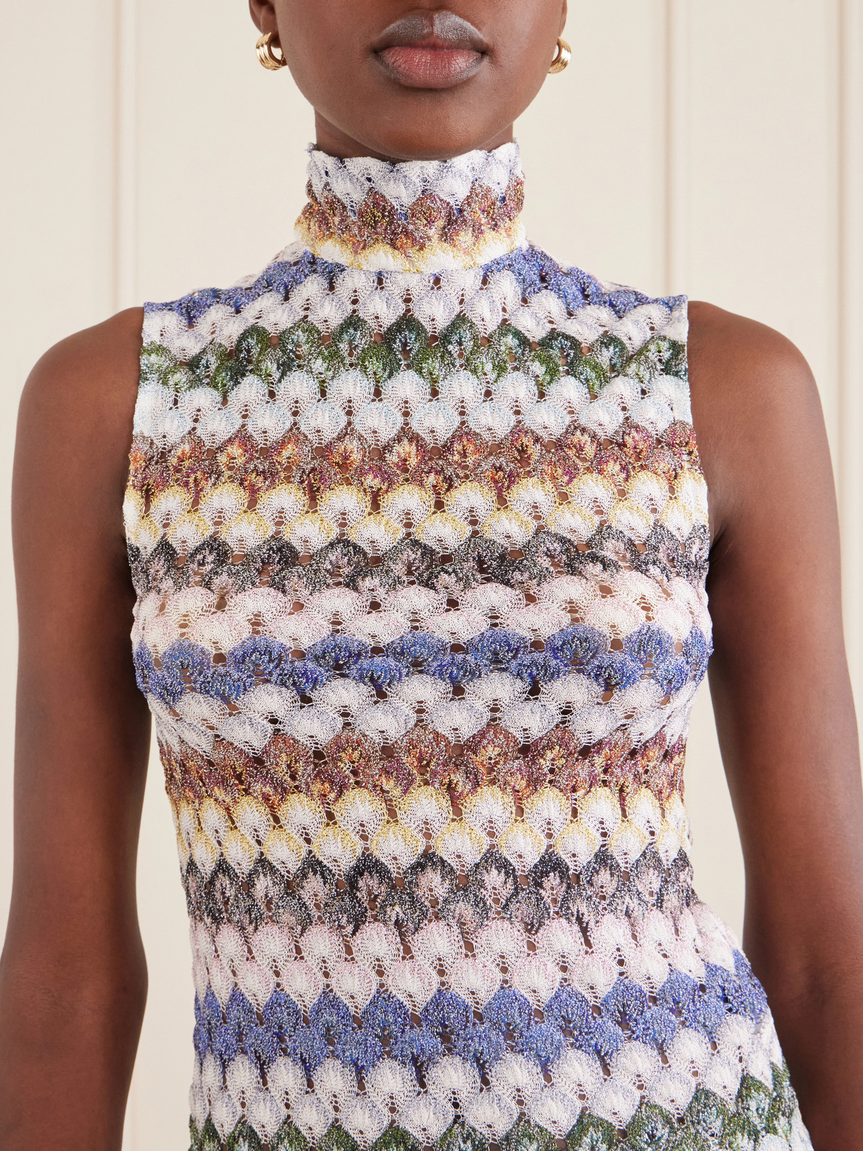 Striped Metallic Crochet-Knit Tank