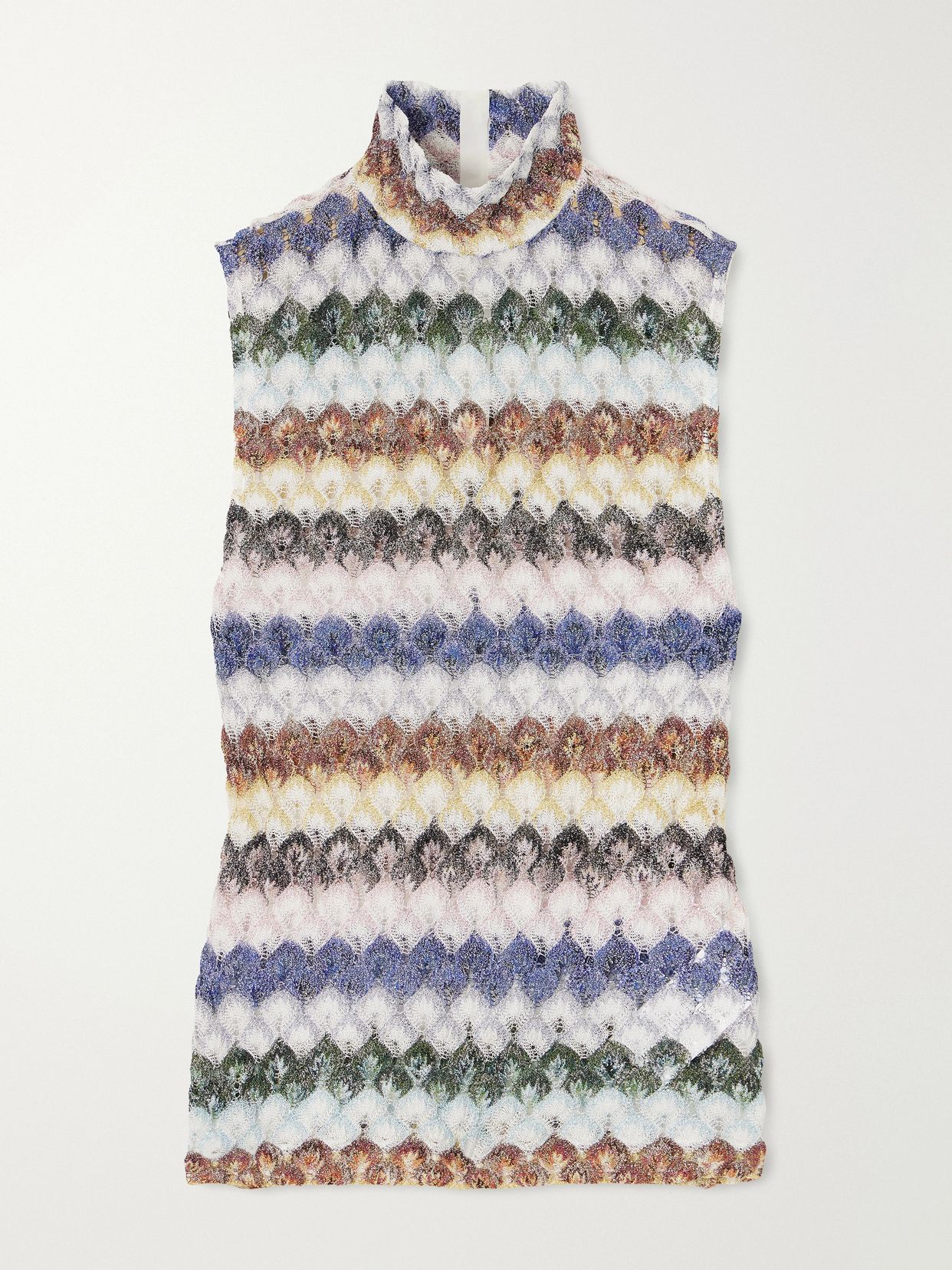 striped metallic crochet knit tank