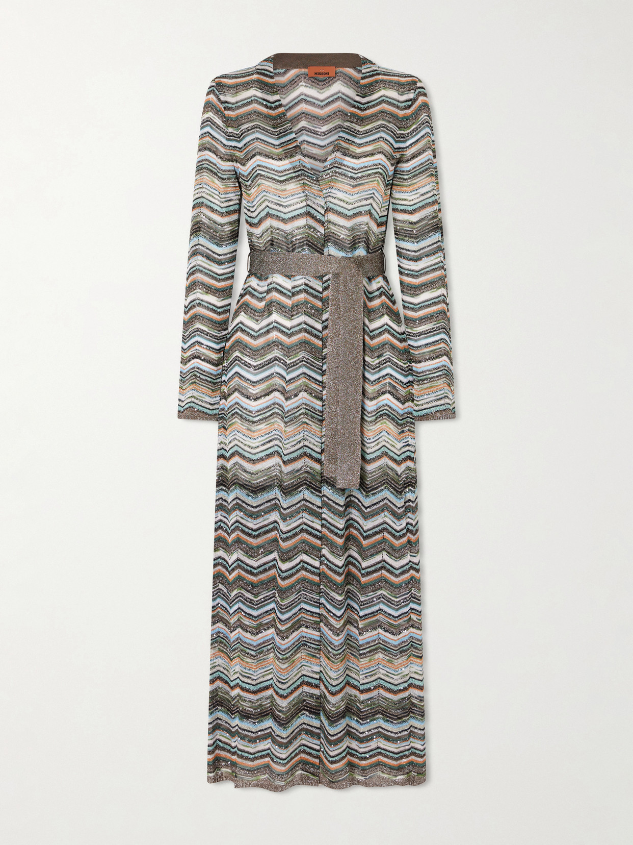 Missoni Striped Belted Crochet-knit Cardigan In Multi