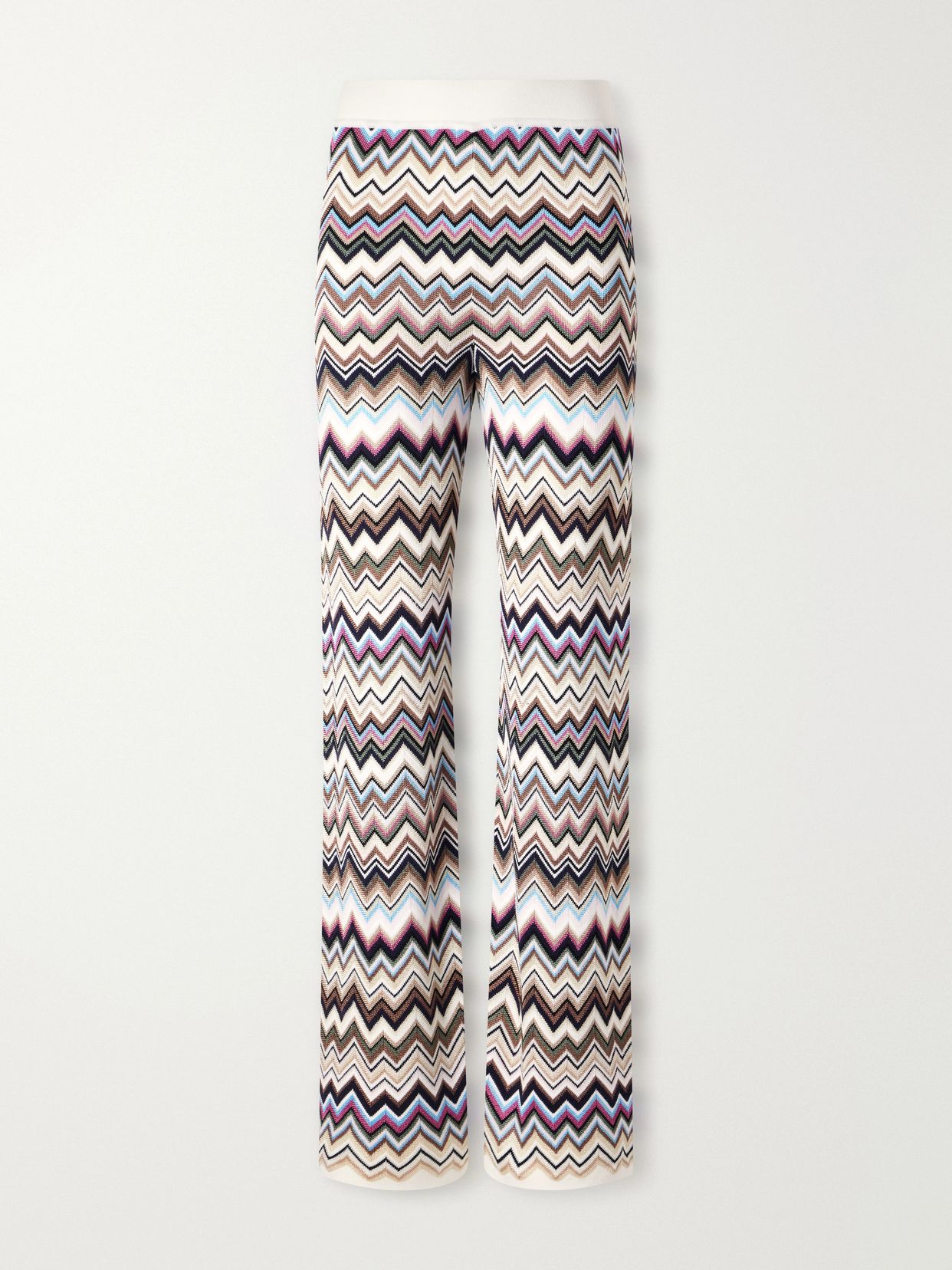 striped crochet knit straight leg pants