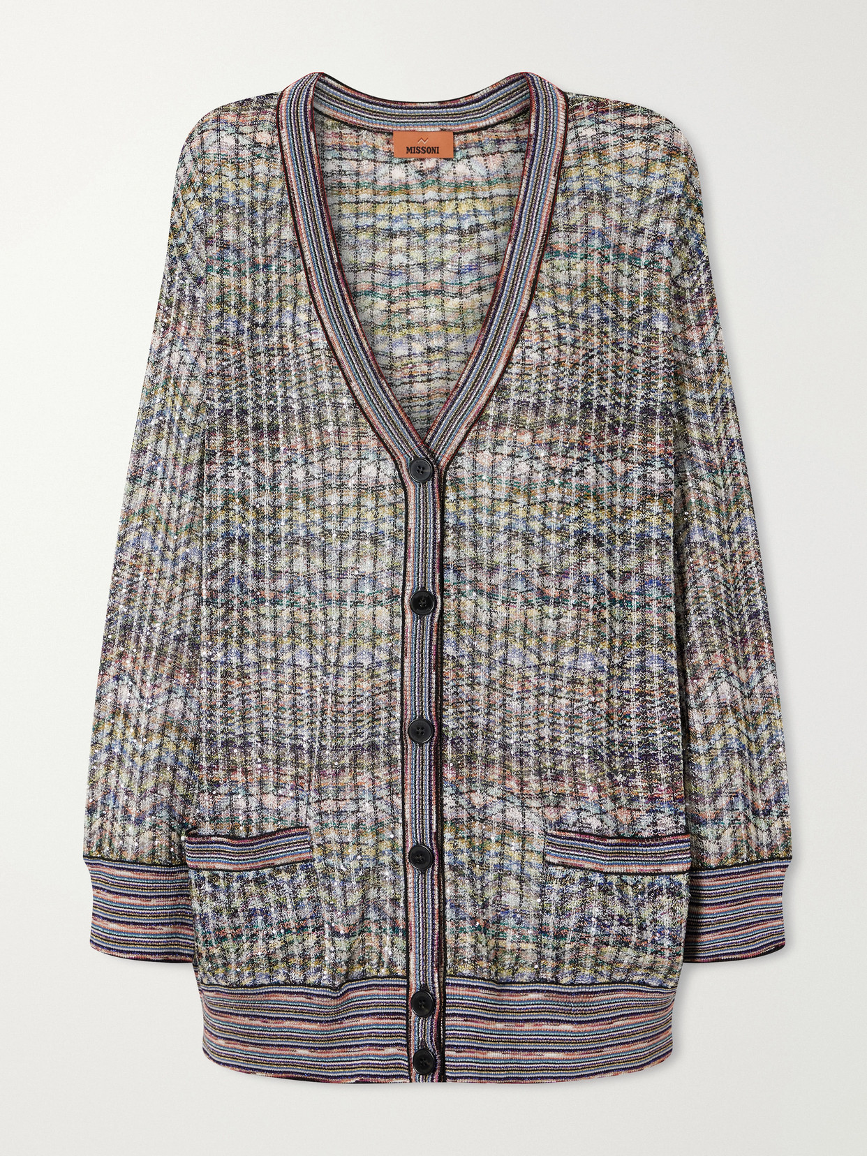 Missoni Striped Metallic Crochet-knit Cardigan In Multi