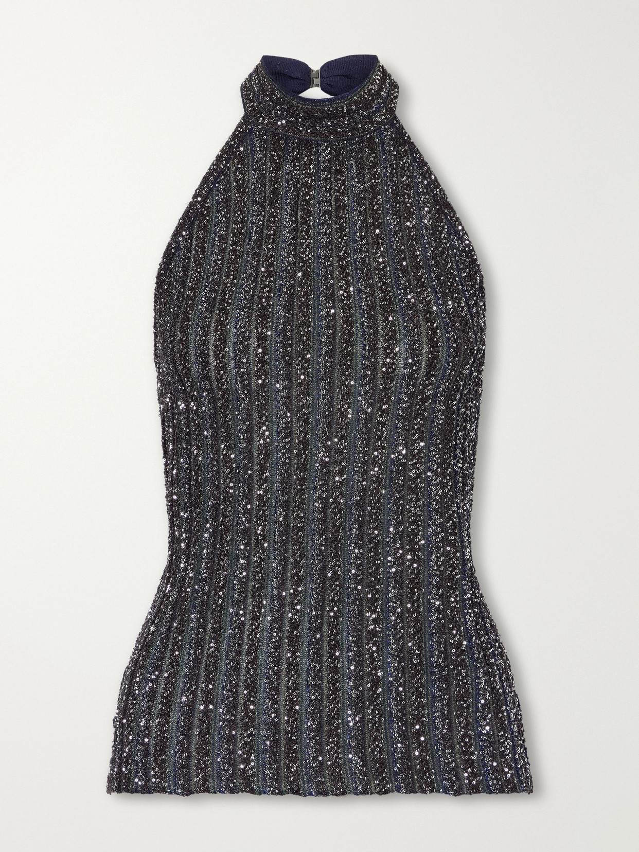 Missoni Sequin-embellished Striped Metallic Crochet-knit Halterneck Top