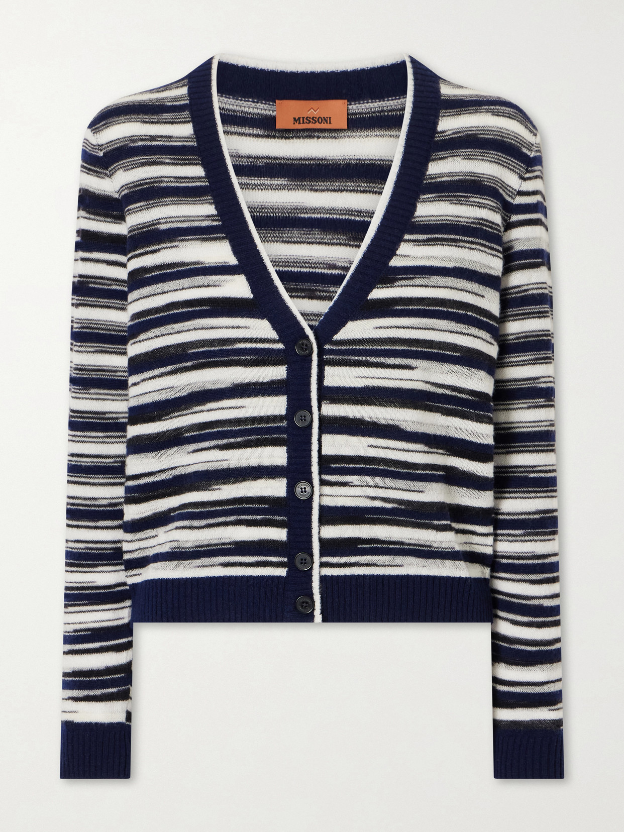 Missoni Striped Cashmere And Wool-blend Cardigan In Blue