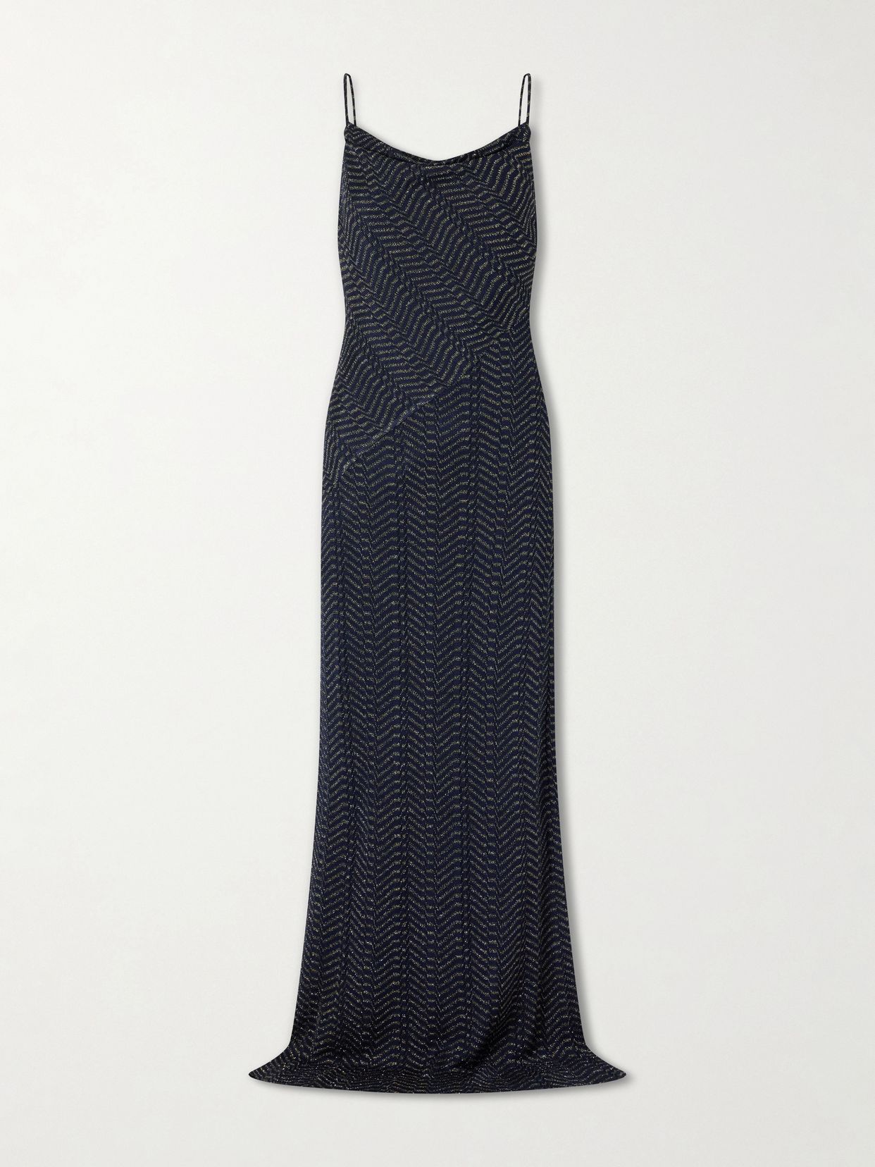 striped metallic crochet knit maxi dress