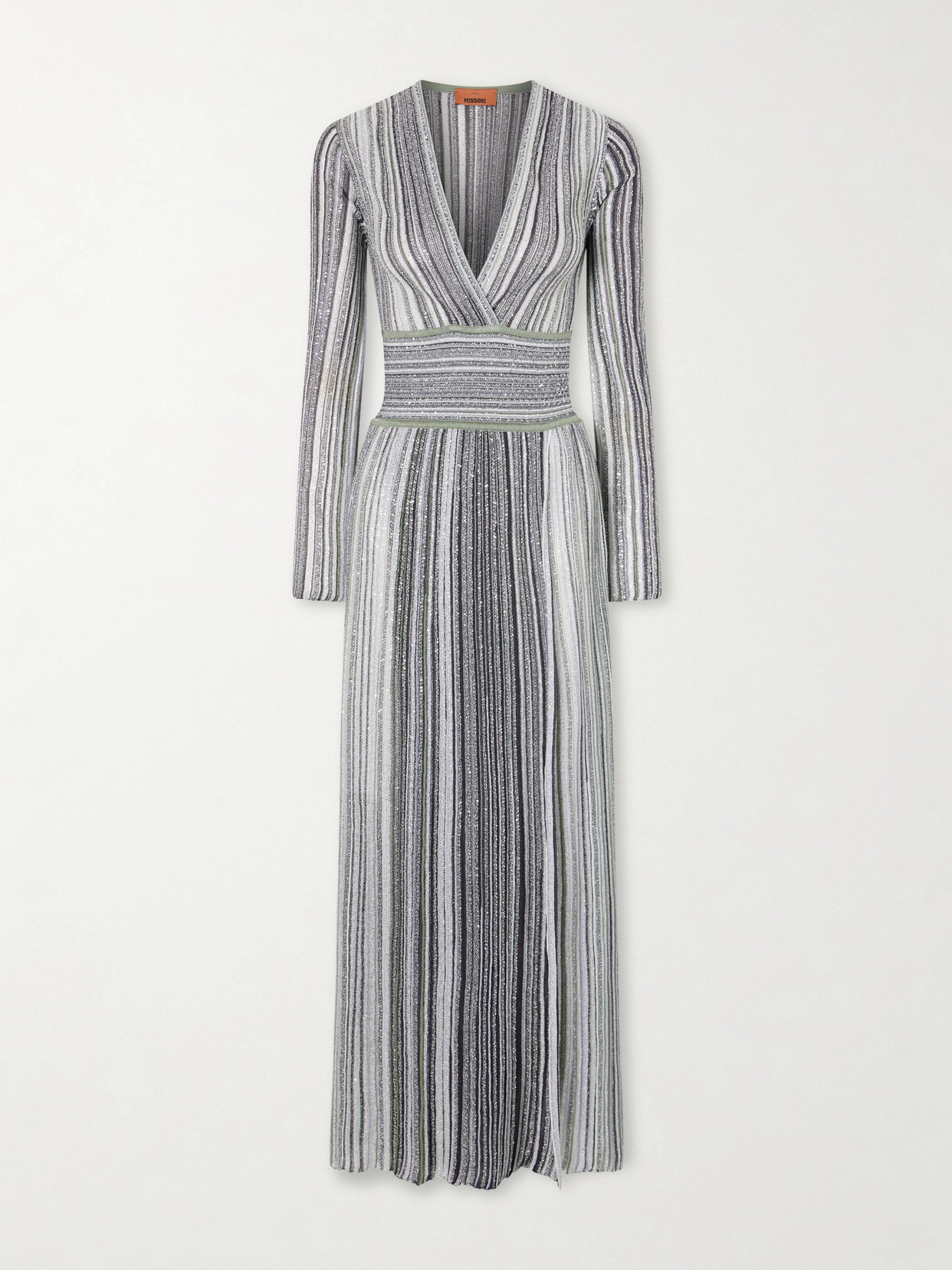 Missoni Striped Sequin-embellished Metalic Crochet-knit Maxi Dress In Gray