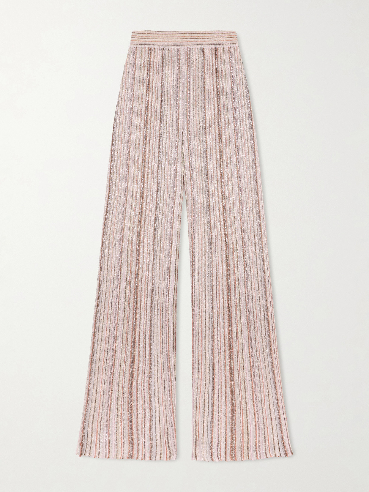 Missoni Striped Metallic Crochet-knit Wide-leg Pants In Pink