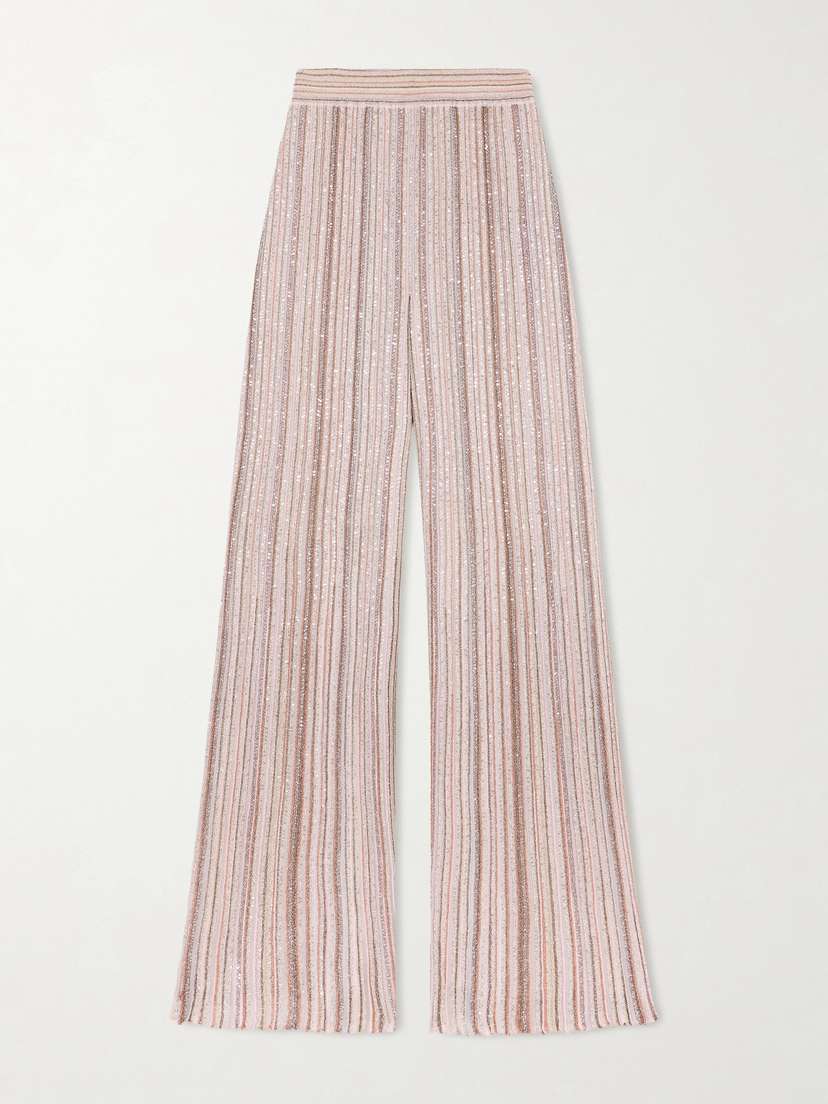 Striped Metallic Crochet-knit Wide-leg Pants