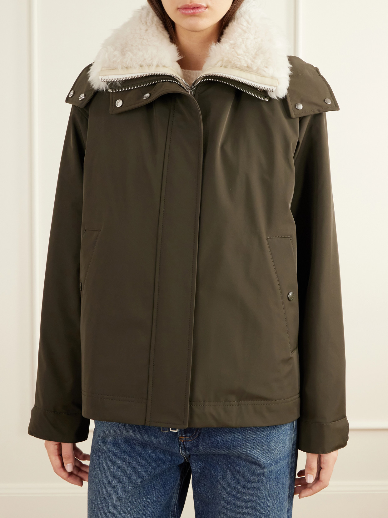 Hooded Padded Shearling-Trimmed Jacket