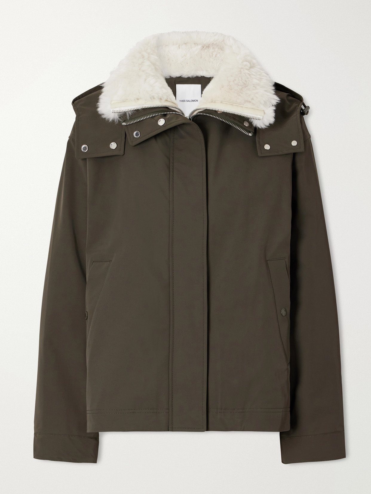 Yves Salomon Hooded Padded Shearling-trimmed Shell Jacket In Green