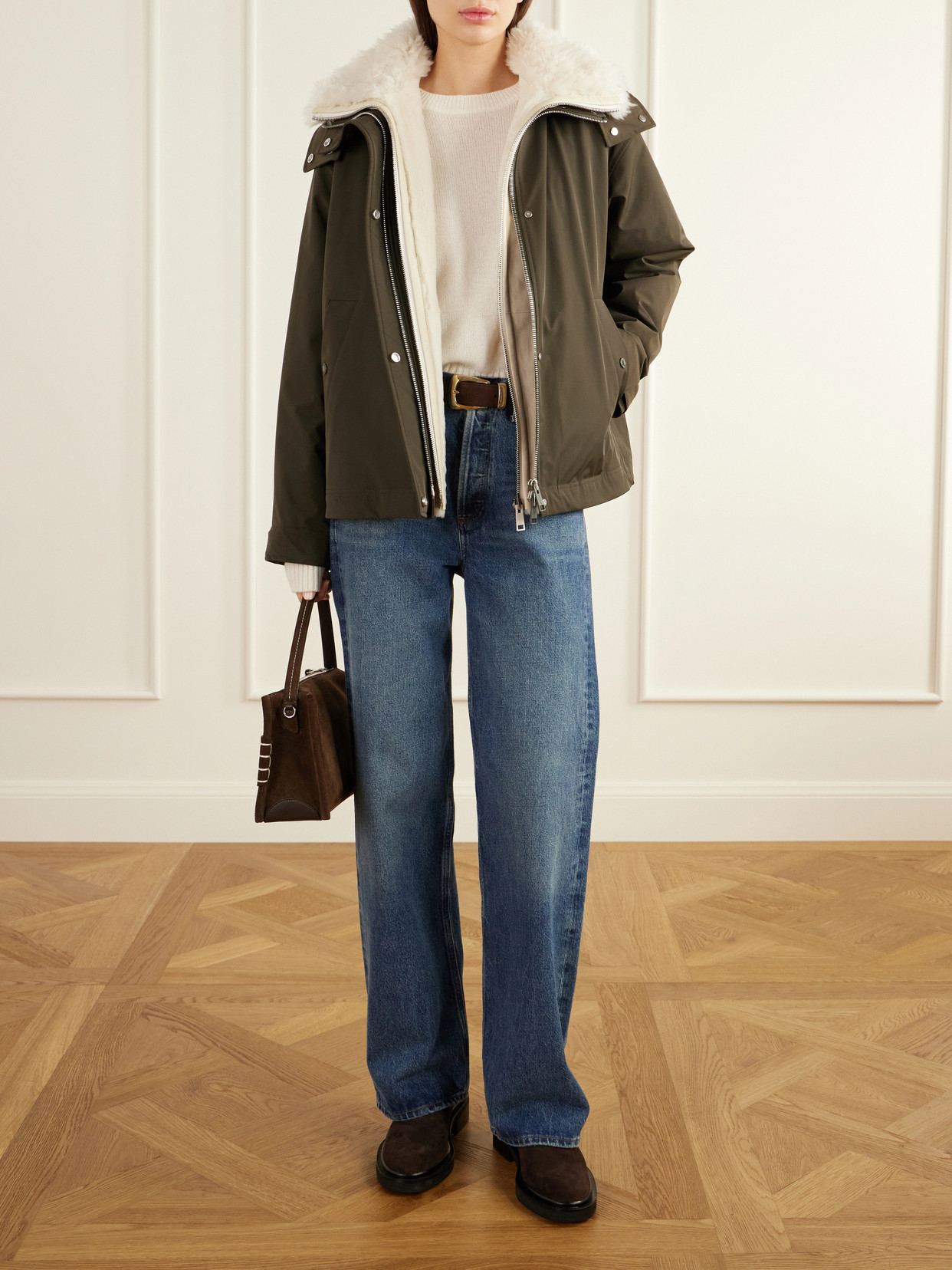 Hooded Padded Shearling-Trimmed Jacket